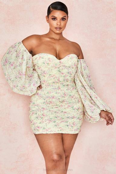 vestiario esso House of CB abito corsetto con volant floreale Giovanna Lemon X44T610