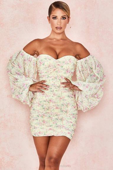 vestiario esso House of CB abito corsetto con volant floreale Giovanna Lemon X44T610