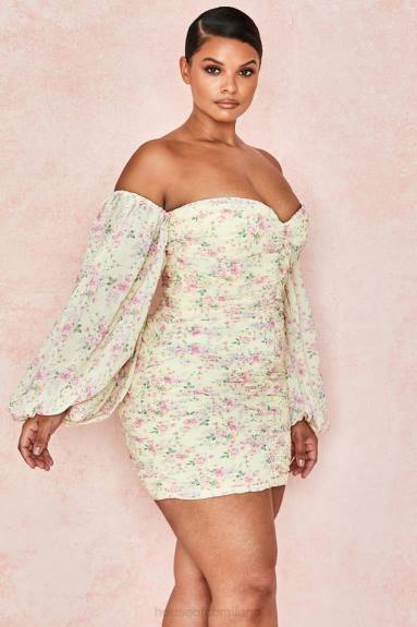 vestiario esso House of CB abito corsetto con volant floreale Giovanna Lemon X44T610