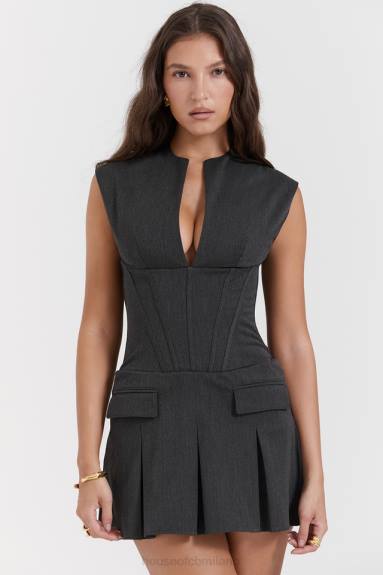 vestiario esso House of CB abito corsetto plissettato color carbone di Eleanor X44T160