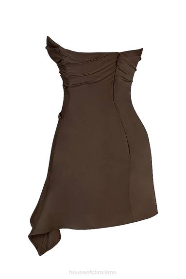 vestiario esso House of CB abito corsetto senza spalline drappeggiato color cioccolato e gelsomino X44T418