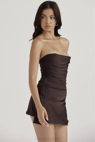 vestiario esso House of CB abito corsetto senza spalline drappeggiato color cioccolato e gelsomino X44T418