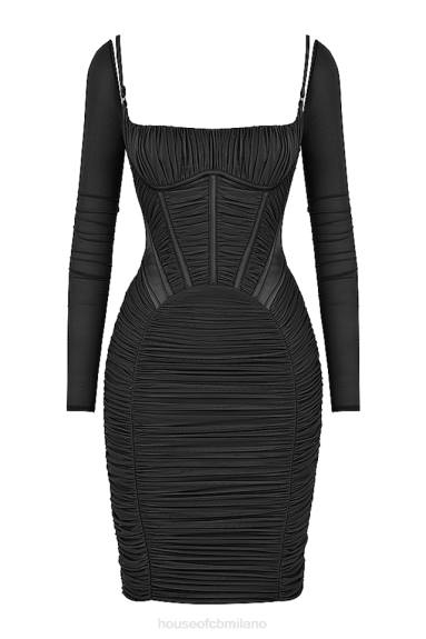 vestiario esso House of CB abito freyja con corsetto nero arricciato X44T526