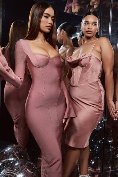 vestiario esso House of CB abito sottoveste con corsetto in raso rosa myrna X44T525