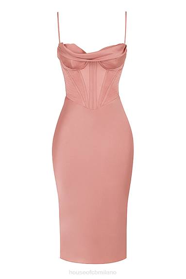 vestiario esso House of CB abito sottoveste con corsetto in raso rosa myrna X44T525