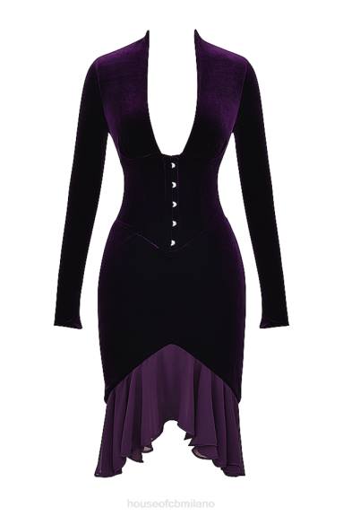 vestiario esso House of CB dahna abito corsetto di velluto viola scuro X44T327