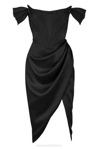 vestiario esso House of CB Loretta abito con spalle scoperte in raso nero X44T626