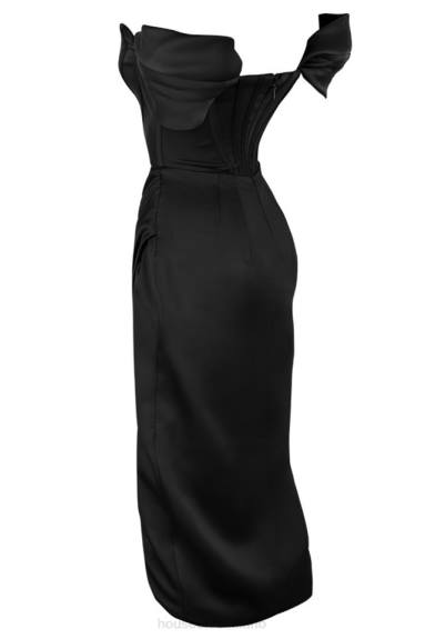 vestiario esso House of CB Loretta abito con spalle scoperte in raso nero X44T626