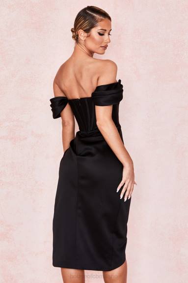 vestiario esso House of CB Loretta abito con spalle scoperte in raso nero X44T626