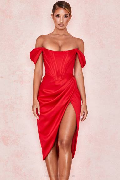 vestiario esso House of CB abito loretta in raso rosso con spalle scoperte X44T630