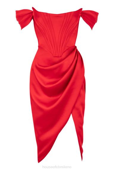 vestiario esso House of CB abito loretta in raso rosso con spalle scoperte X44T630