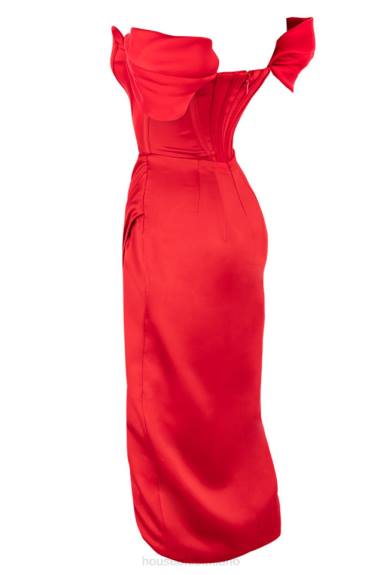 vestiario esso House of CB abito loretta in raso rosso con spalle scoperte X44T630
