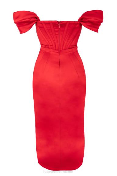 vestiario esso House of CB abito loretta in raso rosso con spalle scoperte X44T630