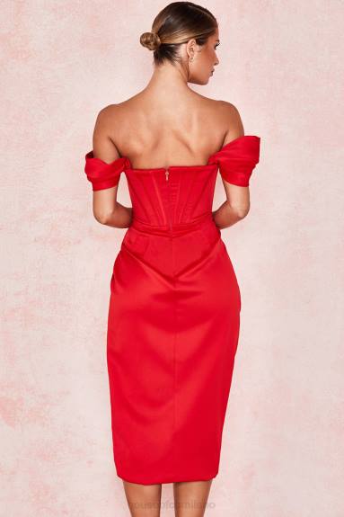 vestiario esso House of CB abito loretta in raso rosso con spalle scoperte X44T630