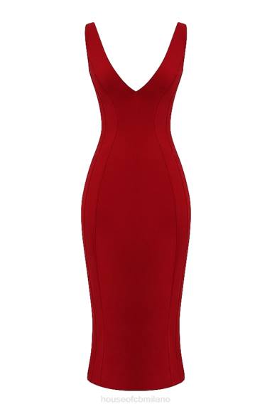 vestiario esso House of CB Abito lungo Cece con rose rosse e scollo profondo X44T303