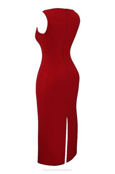vestiario esso House of CB Abito lungo Cece con rose rosse e scollo profondo X44T303