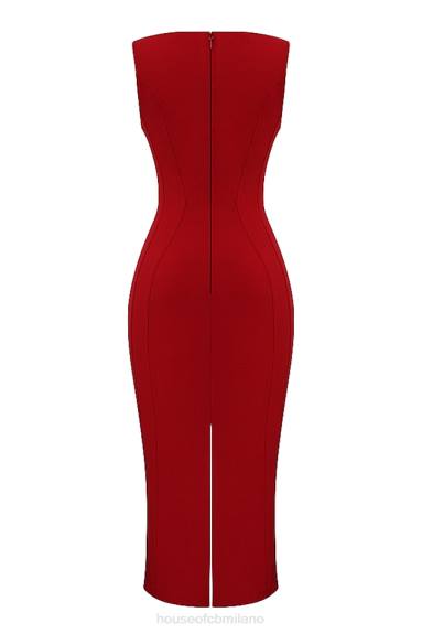 vestiario esso House of CB Abito lungo Cece con rose rosse e scollo profondo X44T303