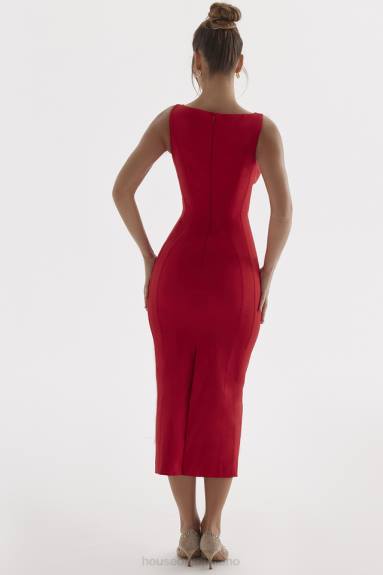 vestiario esso House of CB Abito lungo Cece con rose rosse e scollo profondo X44T303