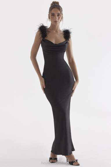 vestiario esso House of CB Abito lungo Tabitha in raso nero X44T299