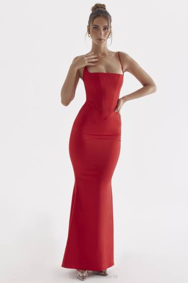 vestiario esso House of CB Abito lungo con corsetto in raso con rose rosse olivette X44T291
