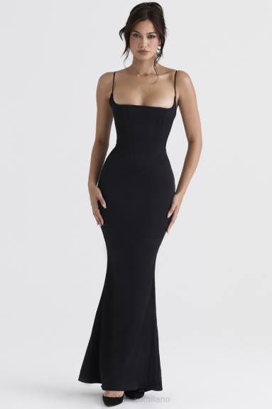vestiario esso House of CB Abito lungo con corsetto in raso nero olivette X44T386