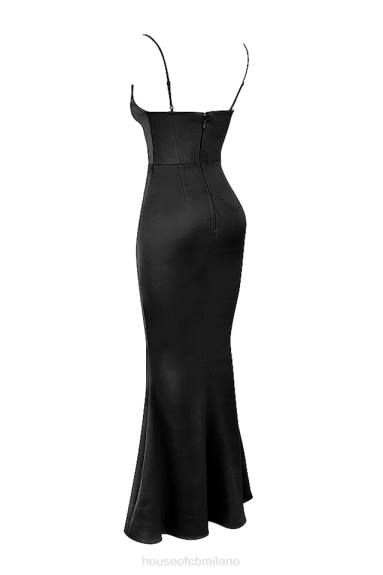 vestiario esso House of CB Abito lungo con corsetto in raso nero olivette X44T386