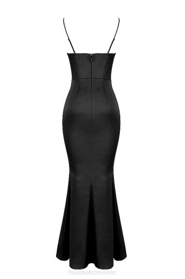 vestiario esso House of CB Abito lungo con corsetto in raso nero olivette X44T386