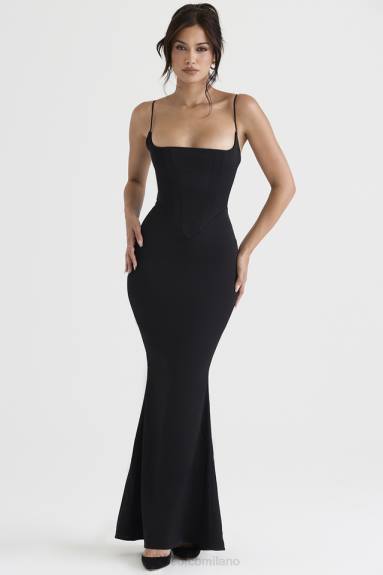 vestiario esso House of CB Abito lungo con corsetto in raso nero olivette X44T386