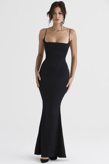 vestiario esso House of CB Abito lungo con corsetto in raso nero olivette X44T386