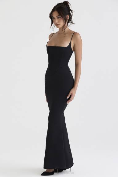 vestiario esso House of CB Abito lungo con corsetto in raso nero olivette X44T386