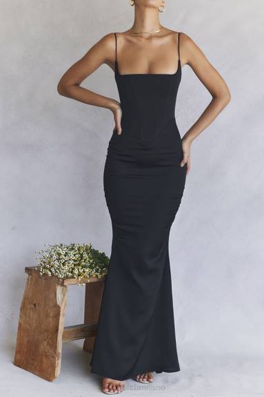 vestiario esso House of CB Abito lungo con corsetto in raso nero olivette X44T386