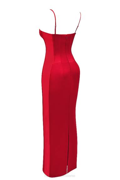 vestiario esso House of CB Abito lungo con corsetto in raso rosso shani X44T357
