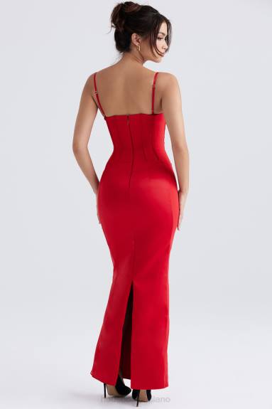 vestiario esso House of CB Abito lungo con corsetto in raso rosso shani X44T357