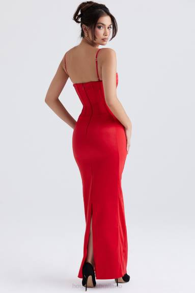 vestiario esso House of CB Abito lungo con corsetto in raso rosso shani X44T357