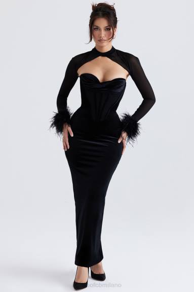 vestiario esso House of CB Abito lungo con corsetto in velluto nero thalia X44T355