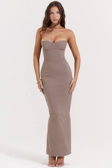 vestiario esso House of CB Abito lungo con corsetto senza spalline color talpa lucia X44T167