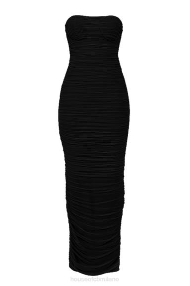 vestiario esso House of CB Abito lungo senza spalline in rete nera Sofia X44T492