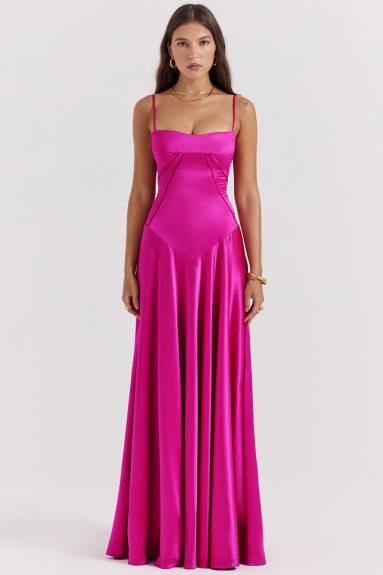 vestiario esso House of CB Abito maxi con lacci fucsia Anabella X44T199