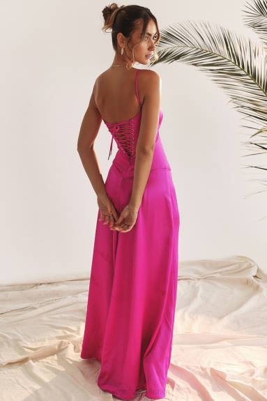 vestiario esso House of CB Abito maxi con lacci fucsia Anabella X44T199