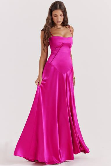 vestiario esso House of CB Abito maxi con lacci fucsia Anabella X44T199