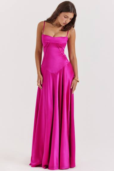 vestiario esso House of CB Abito maxi con lacci fucsia Anabella X44T199