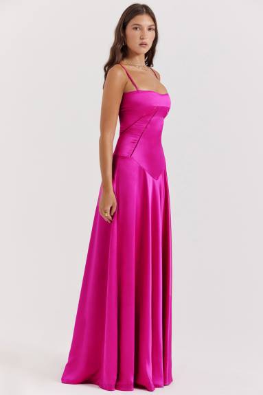 vestiario esso House of CB Abito maxi con lacci fucsia Anabella X44T199