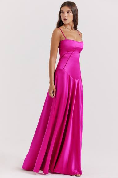 vestiario esso House of CB Abito maxi con lacci fucsia Anabella X44T199