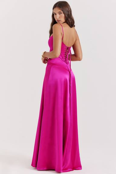 vestiario esso House of CB Abito maxi con lacci fucsia Anabella X44T199