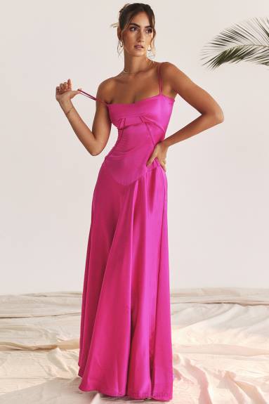 vestiario esso House of CB Abito maxi con lacci fucsia Anabella X44T199