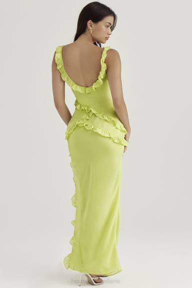 vestiario esso House of CB Abito maxi pixie con volant color lime X44T414