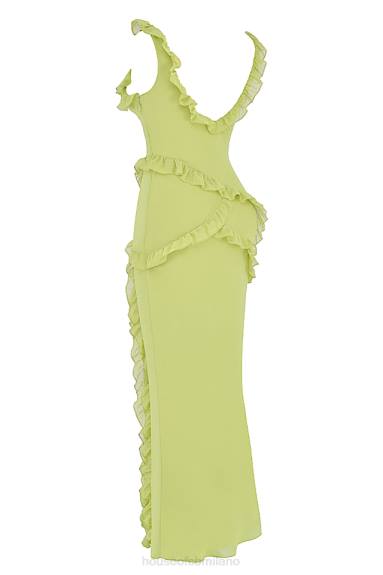 vestiario esso House of CB Abito maxi pixie con volant color lime X44T414