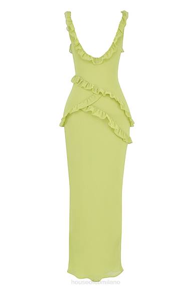 vestiario esso House of CB Abito maxi pixie con volant color lime X44T414