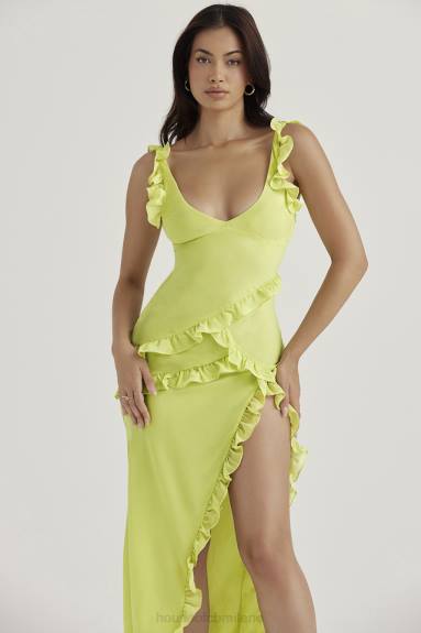 vestiario esso House of CB Abito maxi pixie con volant color lime X44T414
