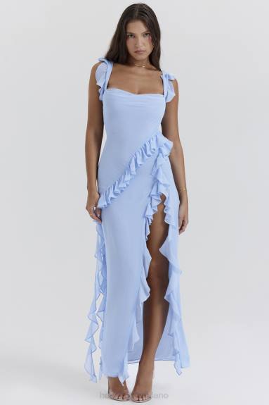 vestiario esso House of CB Ariela maxi abito blu con volant morbido X44T208